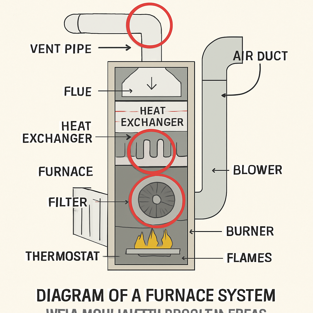 Top 8 Quick Fixes for Heating Problems With Home HVAC Furnaces Home HVAC Furnaces Home HVAC Furnaces,Furnace diagram furnace system Diagram of a furnace system with highlighted problem areas