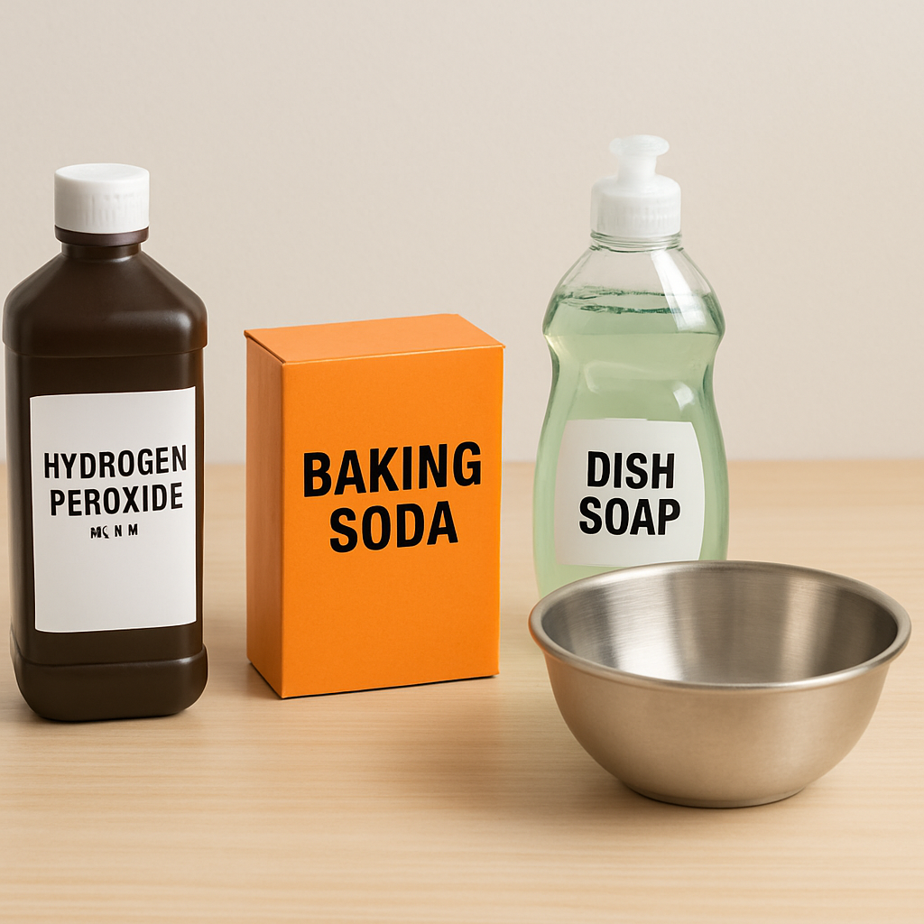Why Your House Smells Like Skunk Causes amp Fixes House Smells Like Skunk House Smells Like Skunk,Skunk Odor,Skunk Smell Out,Skunk for a fresh batch A simple, clean photo showing a bottle of hydrogen peroxide, a box of baking soda, and a bottle of dish soap next to an open mixing bowl