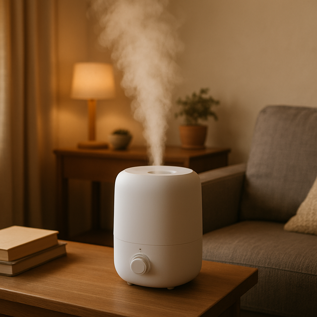 Heat Balance Tips for Every Floor in Winter Heat Balance Tips Heat Balance Tips,Heat humidifier running A small, modern humidifier running on a side table in a cozy living room, emitting a visible plume of mist