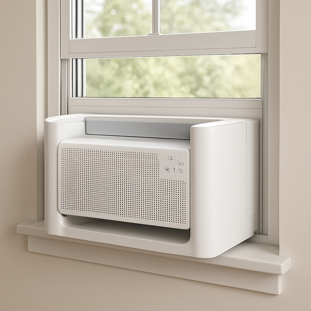 Do Window AC Units Bring Fresh Air Inside Window AC Window AC,Portable AC window ac 1 A clean photo of a modern U-shaped window air conditioner installed in a window, clearly showing the 'U' design that allows the window to close further