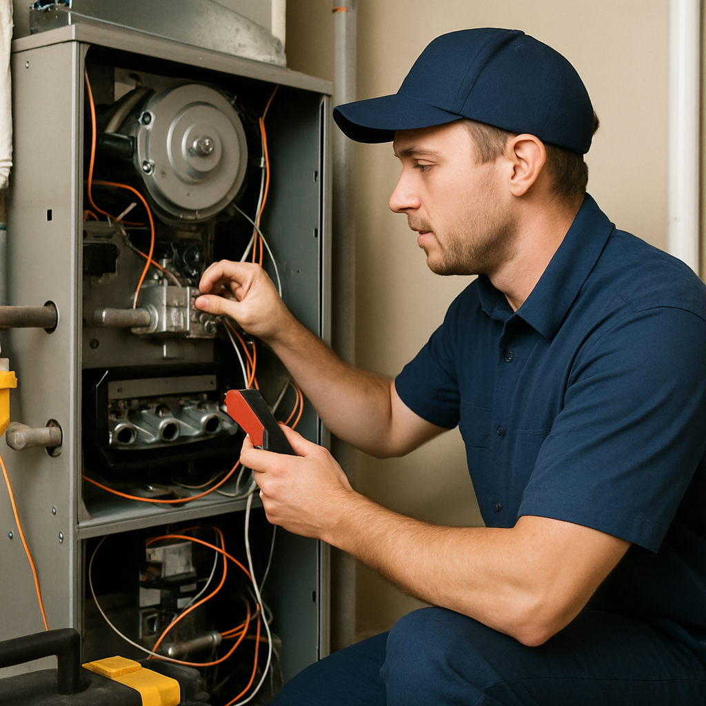 DIY Furnace Repair: When to Call HVAC Professionals DIY Furnace Repair DIY Furnace Repair,Furnace Filters,furnace issues,Ignition Problems,Thermostat furnace repair 1 A professional is repairing the furnace.