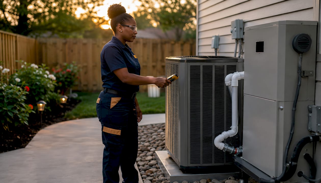 Why Dual-Fuel Heating Systems Save Money and Keep You Warm why dual-fuel heating system why dual-fuel heating system 1785154543493 Technician inspecting dual fuel heating system outdoors Technician inspecting dual-fuel heating system outdoors
