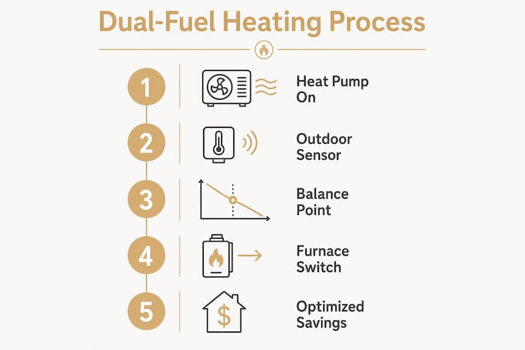 Why Dual-Fuel Heating Systems Save Money and Keep You Warm why dual-fuel heating system why dual-fuel heating system 1785155062647 Infographic showing dual fuel heating process steps Infographic showing dual-fuel heating process steps