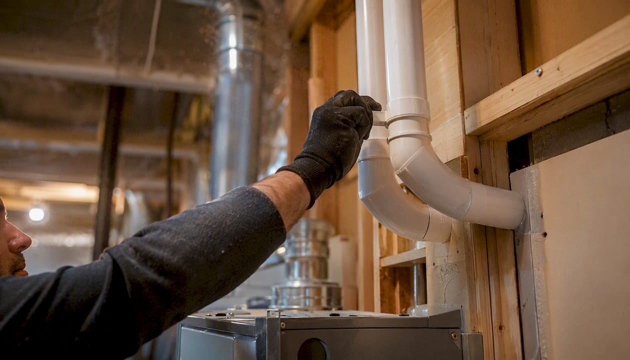 Gas Furnace AFUE Ratings: What Every Homeowner Should Know gas furnace afue rating understand gas furnace afue rating understand 1786445273416 Technician installing PVC furnace vent pipes Technician installing PVC furnace vent pipes