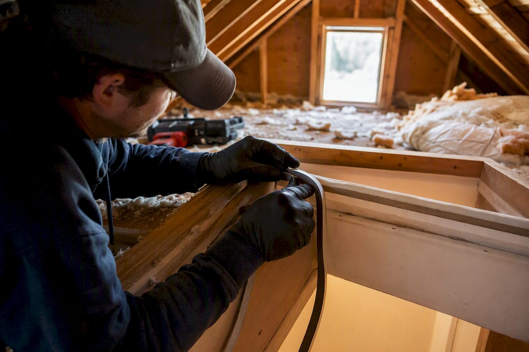 Why Weatherization Improves Heating for Every Room in Your House why weatherization improves heating why weatherization improves heating 1787078290068 Hands sealing attic hatch to stop air leaks Hands sealing attic hatch to stop air leaks