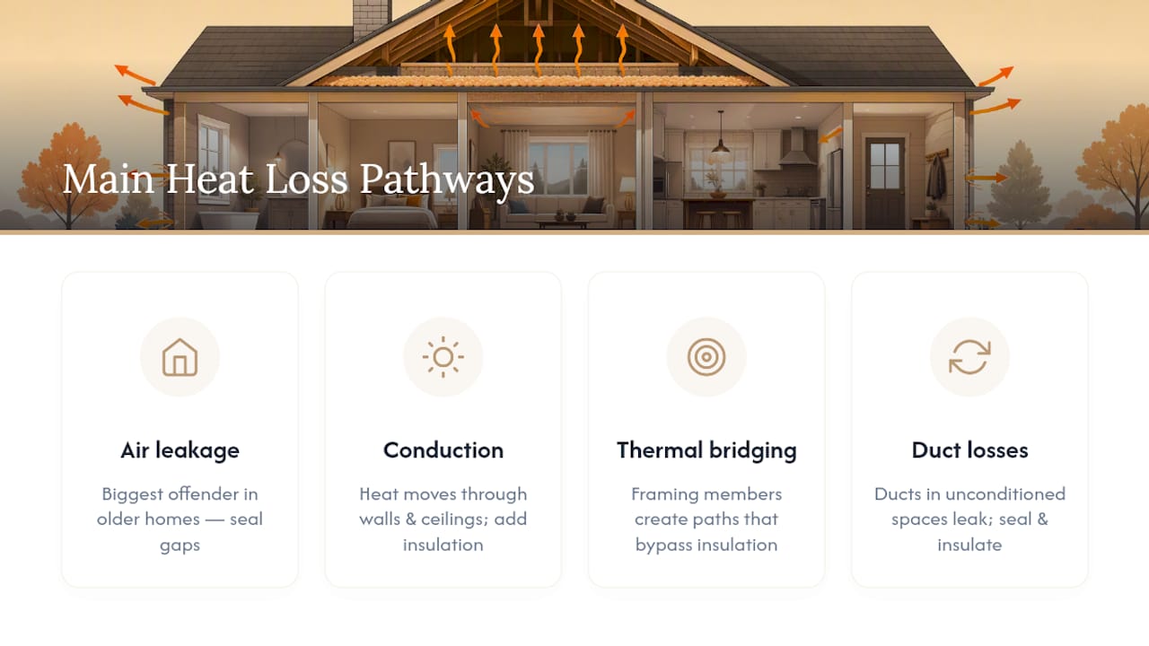 Why Weatherization Improves Heating for Every Room in Your House why weatherization improves heating why weatherization improves heating 1787078316240 Diagram of heat loss pathways in home Diagram of heat loss pathways in home